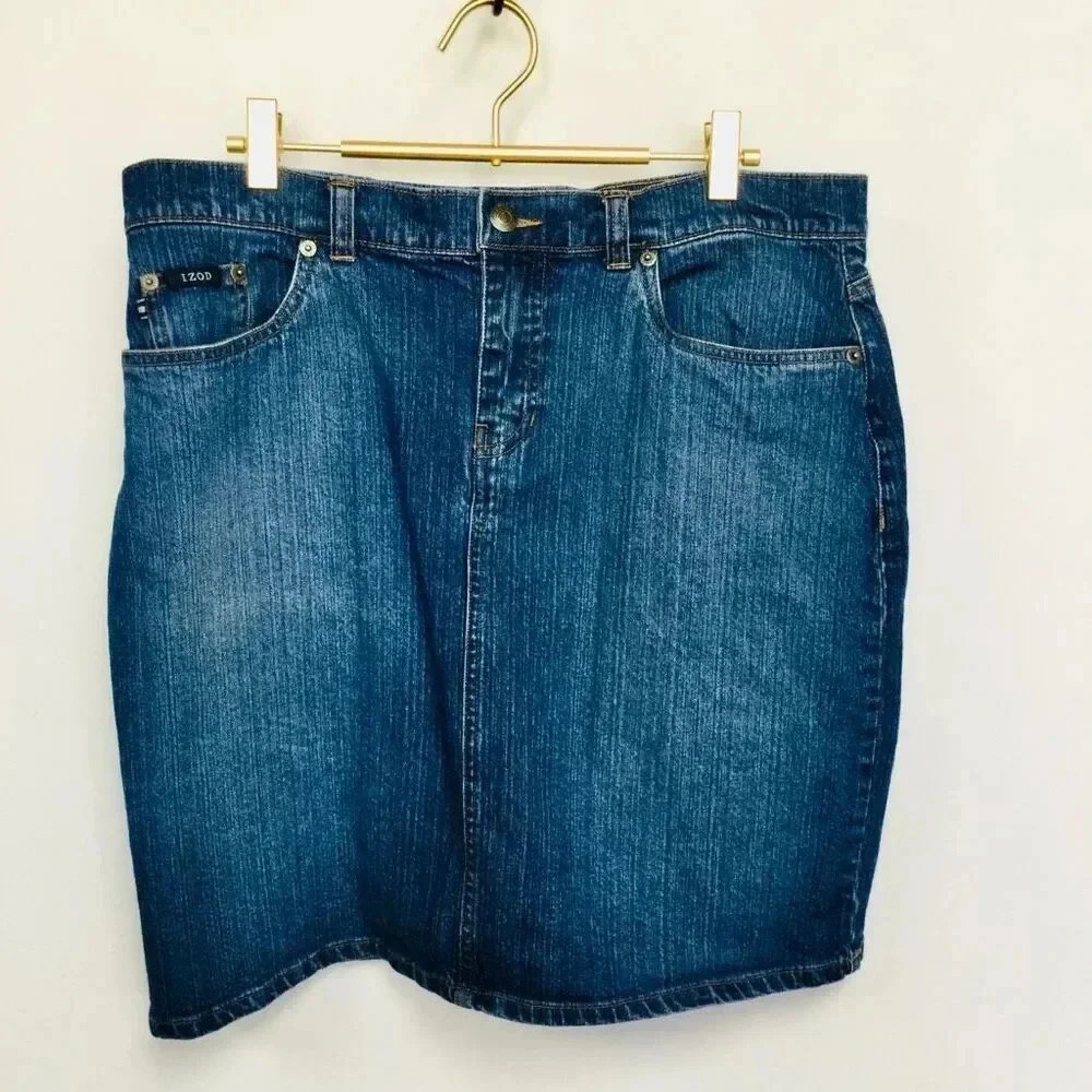 VintageâIzod Womens Blue Stretch Flat Front Denim Jeans Pencil Skirt Size 12â